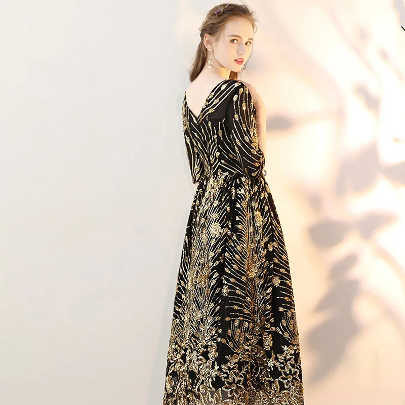 Винтажное платье Vestido De Baile De Tornozelo блестящие кружевные вечерние платья полупальто длиной до щиколотки черные платья для выпускного вечера