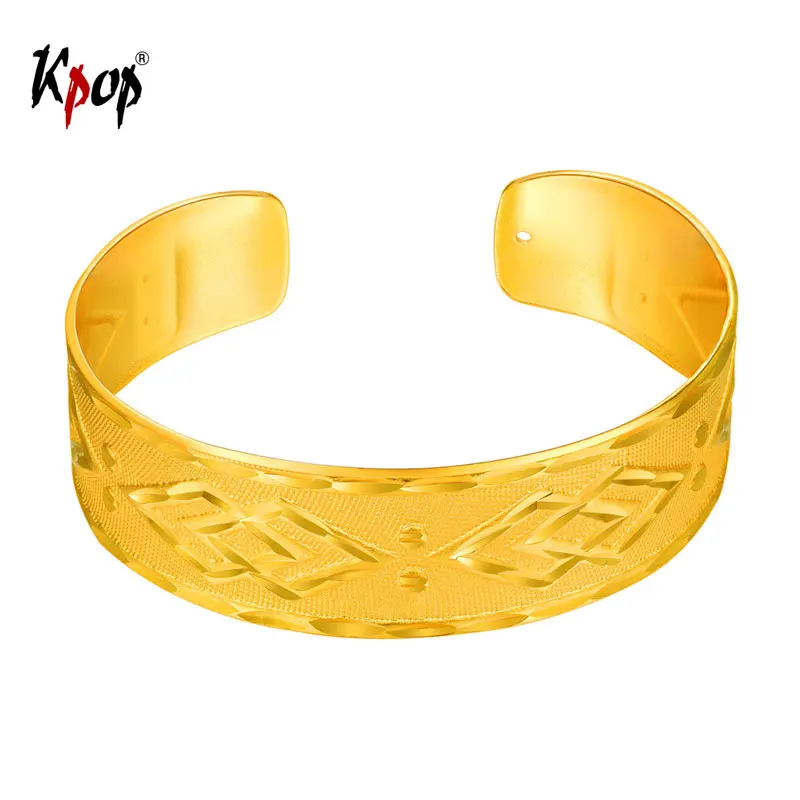 

Kpop Open Bangle Bracelet Gold/Silver Color Classice Square Pattern Cuff Bangle Gift For Women H778