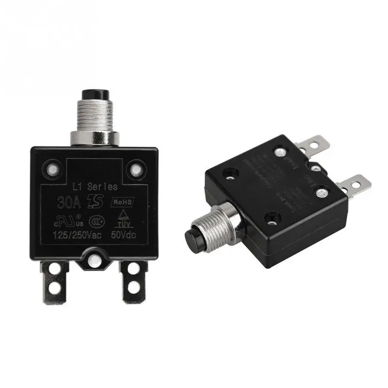 5A/10A/15A/20A/30AMP 10 мм черная пластиковая металлическая кнопка сбрасываемая Тепловая