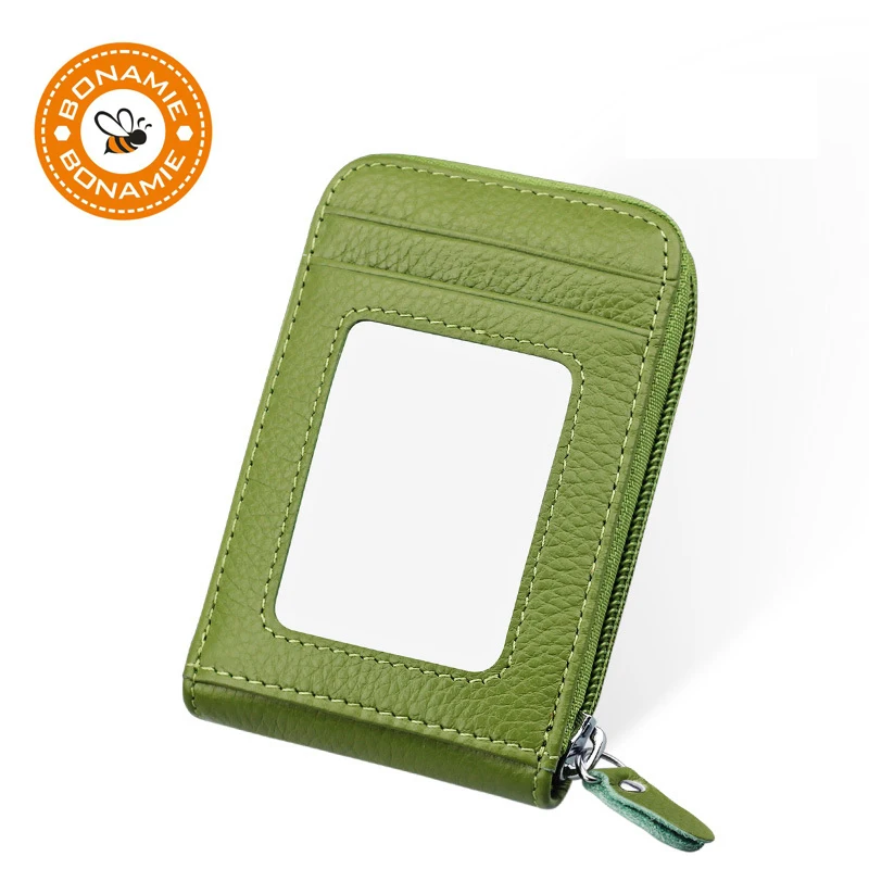 BONAMIE, натуральная кожа, кредитная карта и держатель для ID, для женщин, RFID, бренд, унисекс, модный кошелек для карт, на молнии, органайзер для карт, кошелек для мужчин