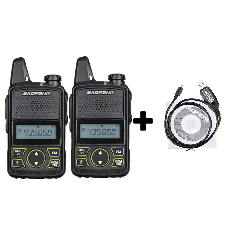 Add a program cable 2 шт. Baofeng BF-T1 мини Детская рация UHF Портативный двухстороннее радио FM Функция Ham Радио Baofeng T1 USB Ребенка коротковолновым приемником - Цвет: Add a program cable