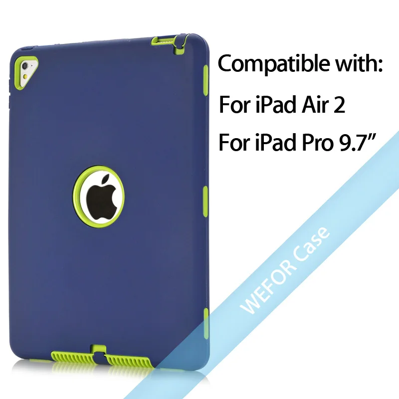 Для iPad Pro 9,7, Чехол для iPad Air 2 retina дети Безопасный бронированный противоударный тяжелый силиконовый Жесткий чехол для iPad Air2 - Цвет: Navy Blue and Green