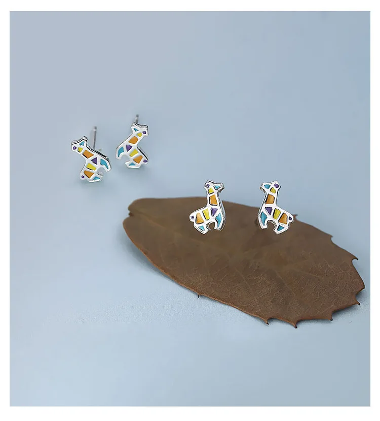 Красочные Deer серьги 100% стерлингового серебра 925 ювелирные гипоаллергенный для
