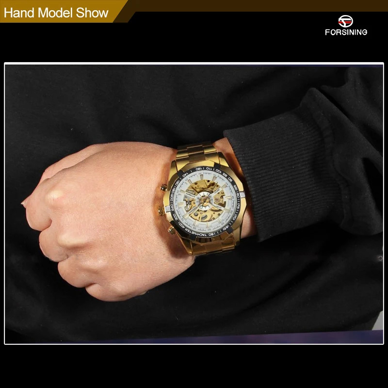 Часы наручные Forsining мужские механические роскошные автоматические золотистые