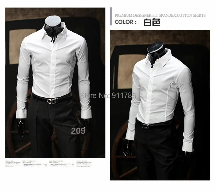 Мужская рубашка MIXCUBIC однотонная деловая с длинным рукавом осень 2017 M XXL|mens dress