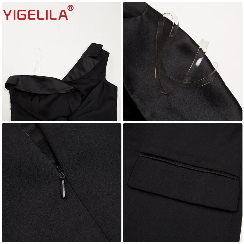 YIGELILA модное женское маленькое черное платье летнее однотонное сексуальное с v