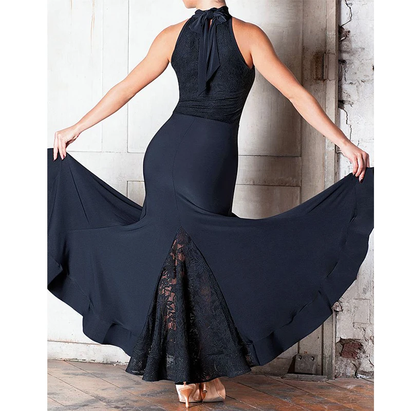 2018 New Sexy Black Professional Ballroom Dress Ladies Waltz Competition Dance Wear Lace Stitching Accept Customize Size | Тематическая