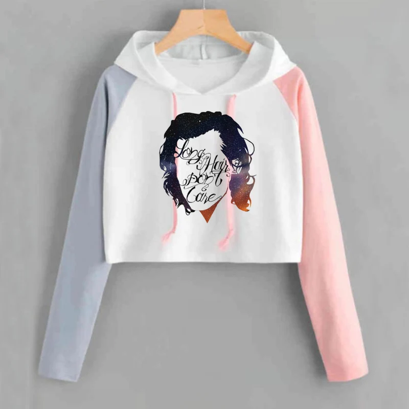 2 Harry Styles укороченный топ с капюшоном для женщин хип-хоп One Direction 1D Толстовка укороченная Повседневная с длинным рукавом розовый Свитшот Femme спортивный костюм - Цвет: 2