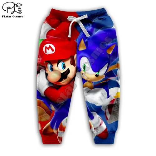 kids pants Супер Соник 3d толстовки Детское пальто на молнии пуловер с длинными рукавами спортивный костюм толстовка с капюшоном/брюки/Семейные футболки - Цвет: kids pants