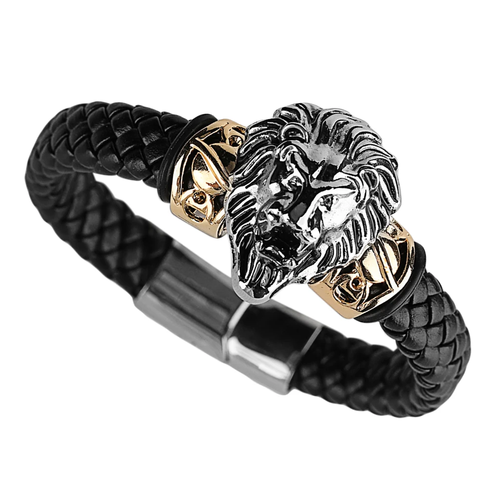 Мужской плетеный браслет в стиле стимпанк черный кожаный талисман с