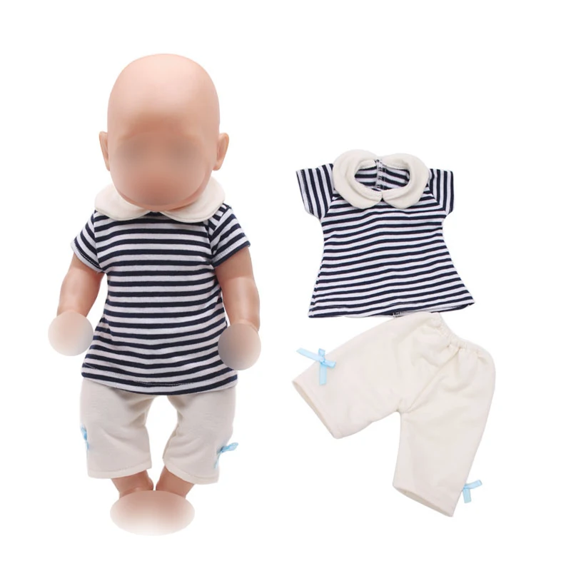 

Doll clothes casual suit striped T-shirt + white pants fit 43 cm baby dolls and 18 inch Girl dolls clothing accessories f291