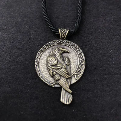 antique bronze1 Викинг один Ворон славянский амулет скандинавский талисман Викинг-волк голова с кулон с вороном черная птица Кельт ожерелье с вороной языческие украшения - Окраска металла: antique bronze1