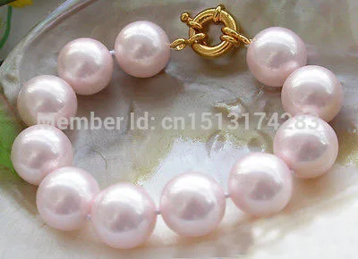 

Free Shipping>>> 8" 16mm round pink SOUTH SEA SHELL PEARL bracelet