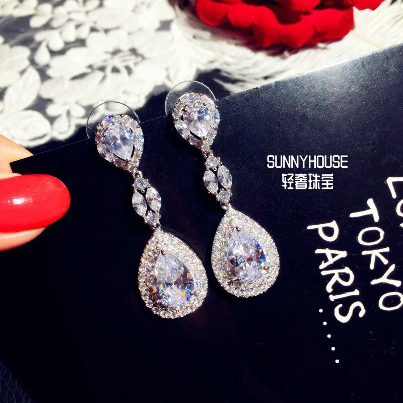 Женские длинные серьги из серебра 925 пробы с цирконом | Украшения и аксессуары