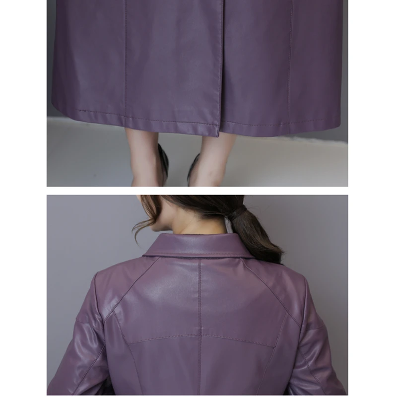 Куртка женская из мягкой искусственной кожи модное Черное длинное пальто с