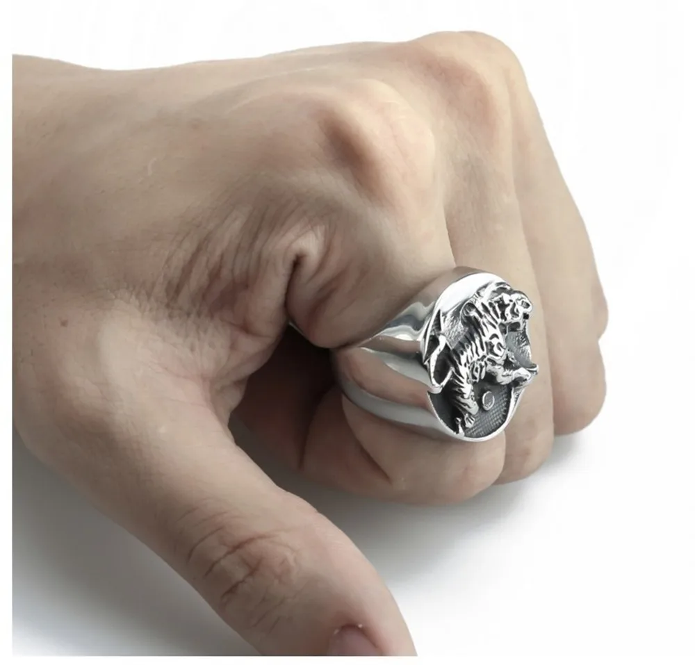 Серебряные украшения оптовая продажа мужское ретро кольцо с тигром от