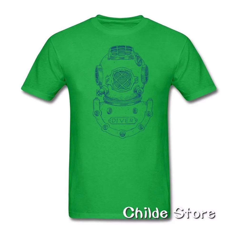 T-Shirt Homme Deep Sea Diver Helmet Block Print Illustration on Dark Tee Shirt Mens Short Sleeve Shirts | Мужская одежда