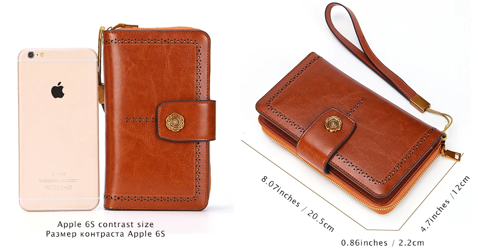 Muurdde Women Wallet Clutch Genuine Leather Wallets Female Organizer Cell Phone Clutches Money Bag Long Zipper Coin Purse Pocket