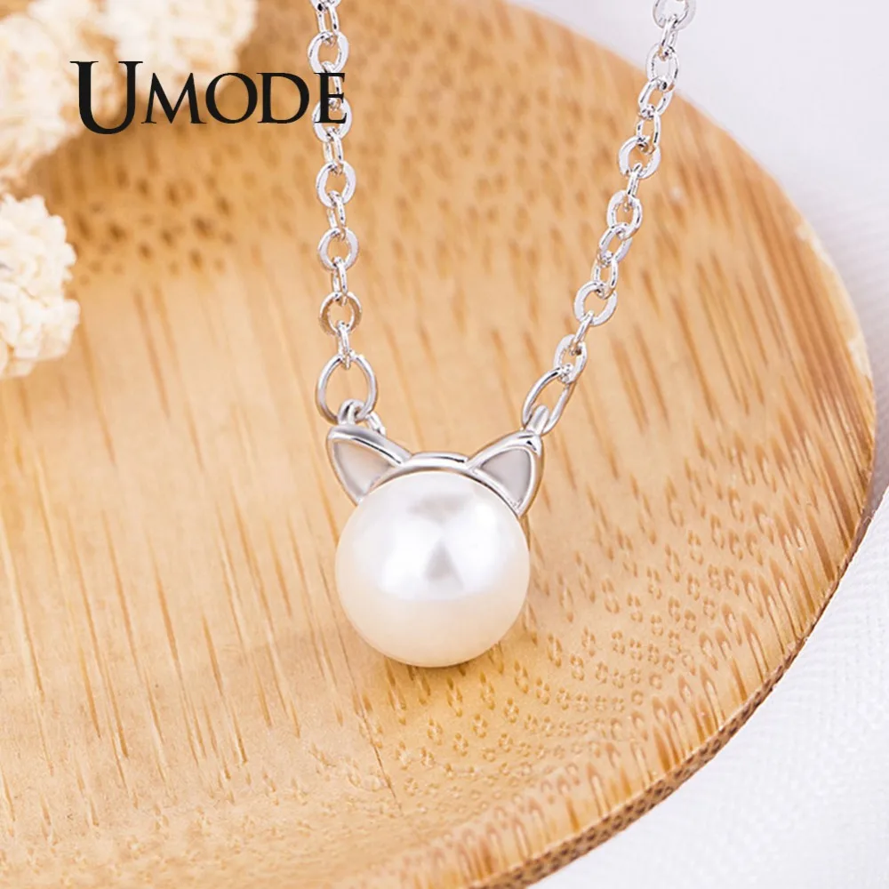 UMODE милый белый жемчуг кошачьи уши Открытое кольцо манжета и ожерелье звеньевая