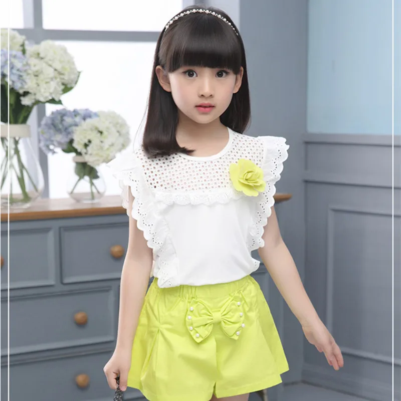 2018 брендовый летний комплект одежды с цветочным принтом для девочек топ