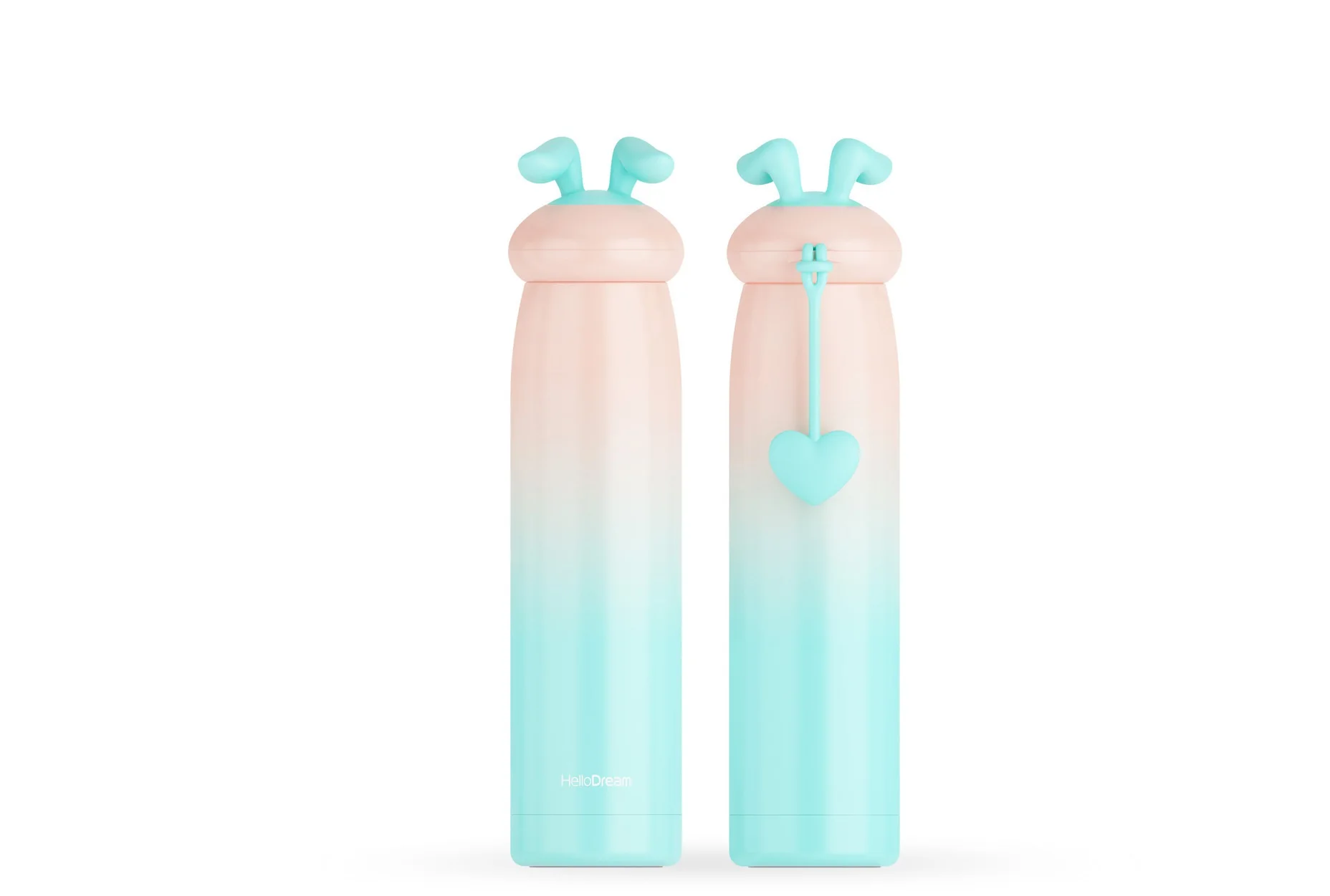 Green-Pink-2 300-400 мл чашка термоса из нержавеющей стали кролик мультфильм портативный термоскоп Подарочный термос бутылка Изолированная чашка женские термосы - Цвет: Green-Pink-2