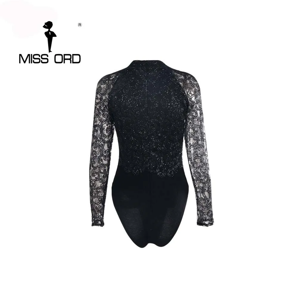 Комбинезон Missord с длинным рукавом и о вырезом блестками FT4384 2020|sequin bodysuit|sequin