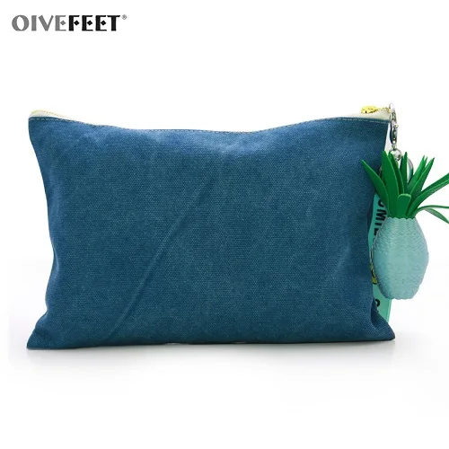 OIVEFEET LGC240, 16 унц. плотная Омывается синий хлопок холст клатч сумочка из искусственной кожи с кисточками Холст сцепления золото молния макияж Чехол - Цвет: LGC243
