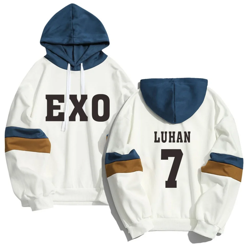 color7 7 Kpop EXO толстовки Толстовка мужская женская уличная Лоскутная K-pop девушка XIUMIN LUHAN CHANYEOL унисекс пуловер Одежда - Цвет: color7 7