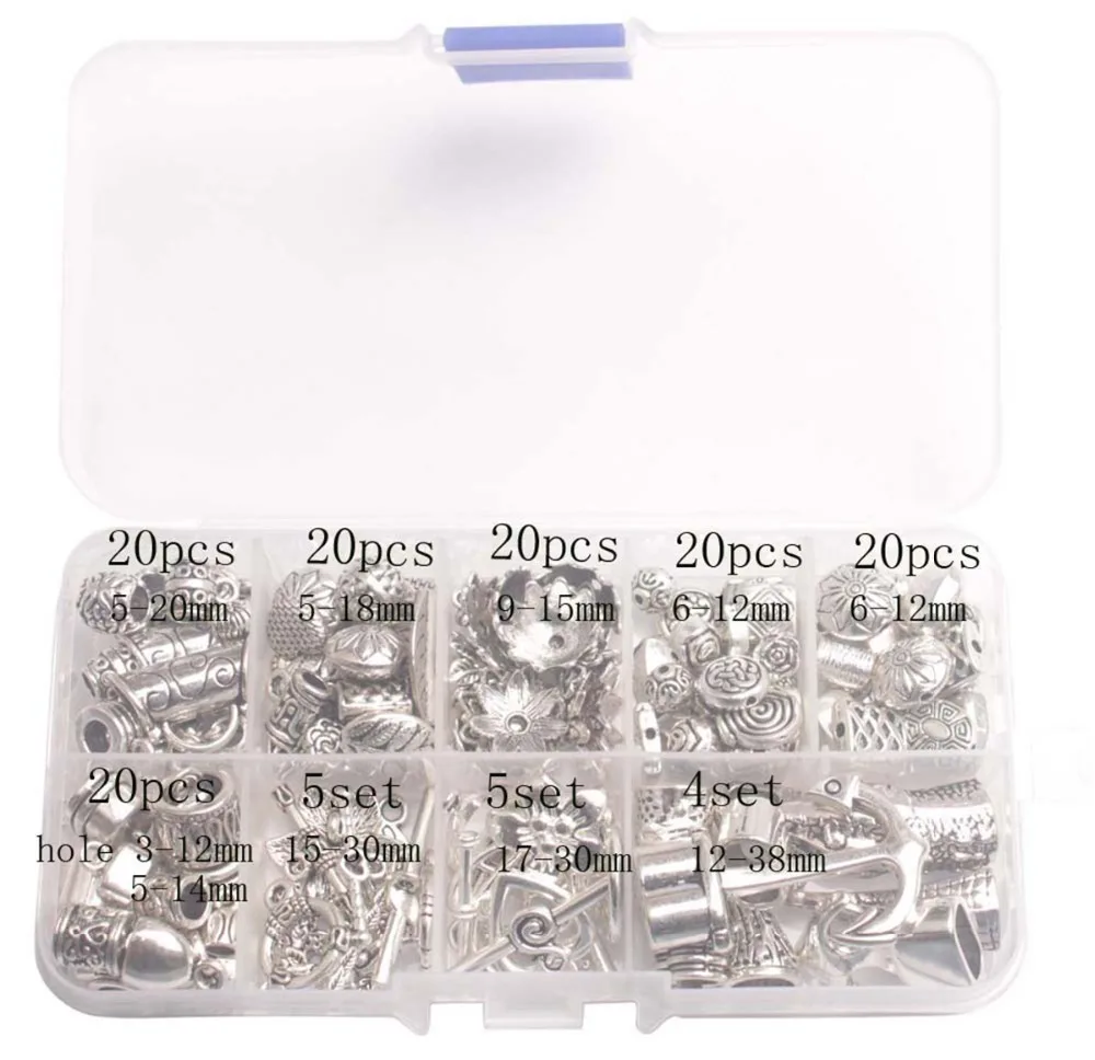 One Box of 134PCS Mixed Lots Bail Spacer Bead Cap Cord End Clasps Toggle
