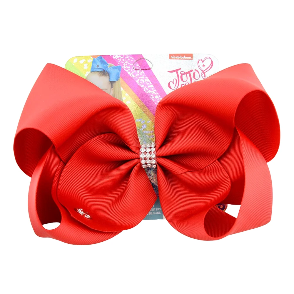 

8" Jumbo JOJO Solid Girls Bows For Hair Rhinestone Grosgrain Ribbon Hairbows Boutique Clip Headwear Bowknot Kids Hair Accessory