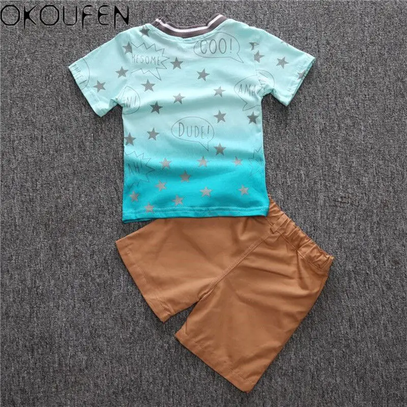 2pcs Kids Baby Boys Short Sleeve Star T-Shirt+Shorts Cotton Beach Clothes Sets | Детская одежда и обувь