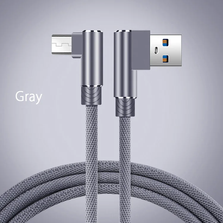 90 градусов Micro USB кабель под прямым углом Micro Usb кабель Microusb телефонный кабель для зарядного устройства для Xiaomi Redmi 4x 4a 5a S2 Note 4 5 6 Pro - Тип штекера: Gray