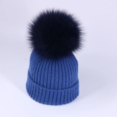 Blue - Hat YWMQFUR зимние теплые наборы шапка с шарфом для женщин однотонная винтажная вязаная Дамская шапка Skullies с лисьим меховым шариком женские шапочки шапки шарфы - Цвет: Blue - Hat