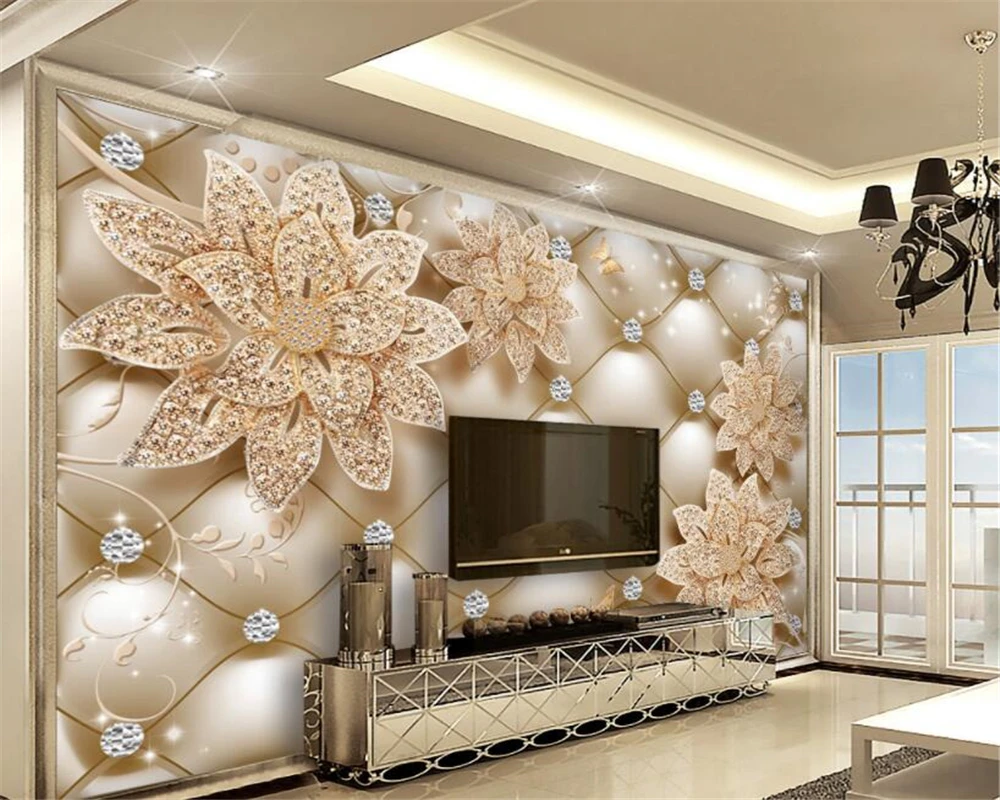 

Beibehang Custom HD wallpaper murals diamond soft pack diamond flower jewelery background wall 3d wallpaper papier peint