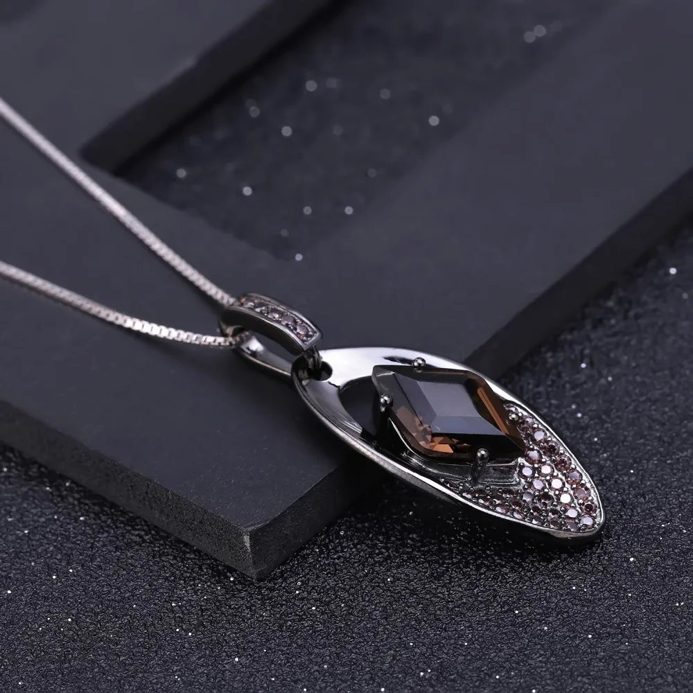GEM'S балетные 925 пробы серебряные драгоценные камни ювелирные украшения натуральный дымчатый кварц винтажный в стиле панк готика кулон ожерелье для женщин