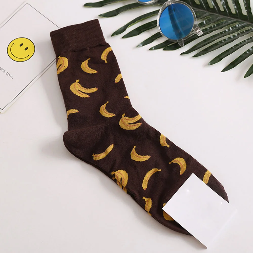 banana socks Мужские хлопковые носки счастливые женщины пиво яйцо носки с изображением банана вино сумасшедшие уютные забавные носки узор унисекс платье носки Корея Funky - Color: banana socks