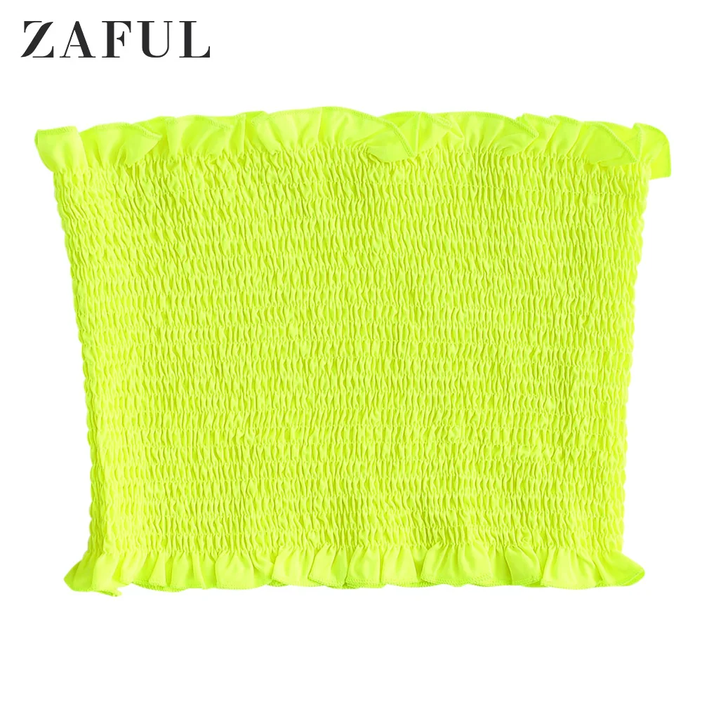 Женский укороченный Топ без бретелек ZAFUL неоновый топ с рюшами эластичный бандо