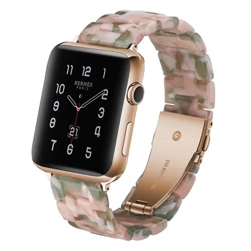 44 мм 40 мм смолы ремешок для apple Watch 4 группа 42 мм 38 мм Корреа Нержавеющая сталь пряжки iwatch 3/2/1 ремешок - Цвет ремешка: pink green