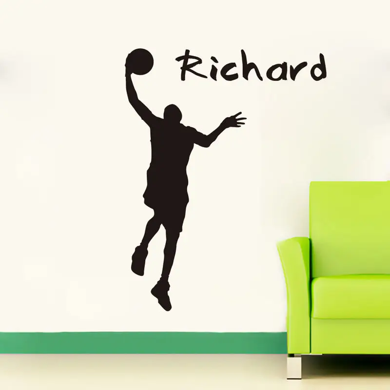 Персонализированные настенные наклейки с именем баскетбольного игрока домашний декор гостиная съемная