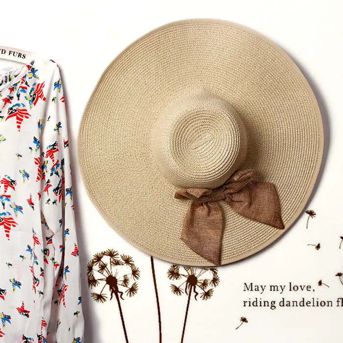 2016 Складной Лук Женщины Вс Соломенная Шляпка Широкий Большой Брим Floppy Лето