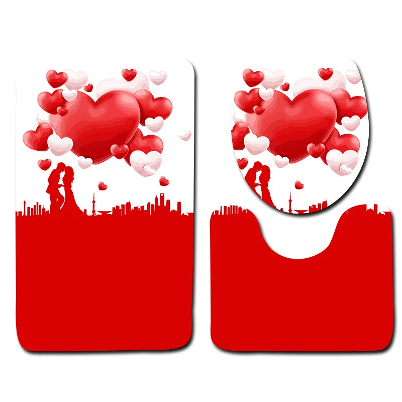 qrj0021 Zeegle Valentine узор 3 шт. Ванна набор ковриков коврик для ванной нескользящий пол в туалете Половики коврики для ванной фланелевая крышка для унитаза - Цвет: qrj0021