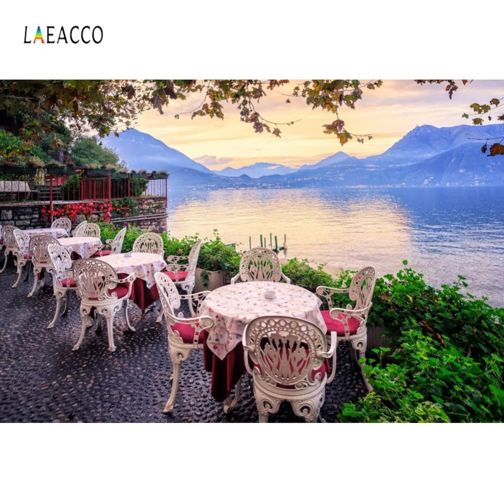 Laeacco Фото фоны Риверсайд Романтический обеденный стол и стул горный ребенок