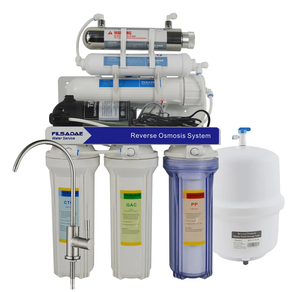 

6-Stage Under-Sink Reverse Osmosis Drinking Water Filtration System 75GPD with 6W UV sterilizer/Power Supply 200-240V/EU Plug