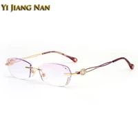 diamond glasses alloy women eyeglasses quality frames tint lenses rimless eyeglasses oculos de grau feminino