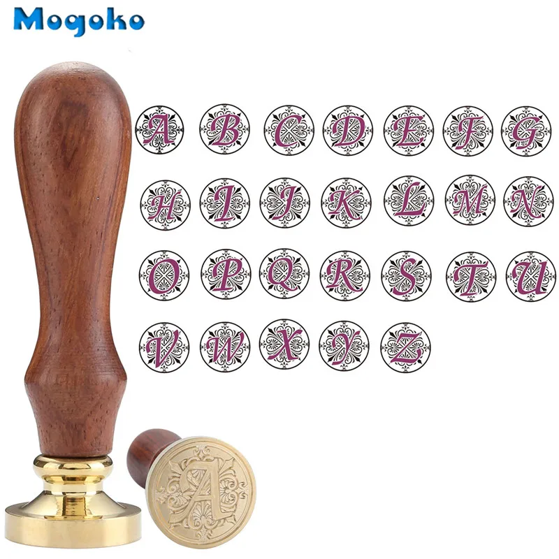 Mogoko 1x винтажная деревянная ручка Ирисы буквы Алфавит воск значок печать воск 26 букв A-Z Скрапбукинг Декор