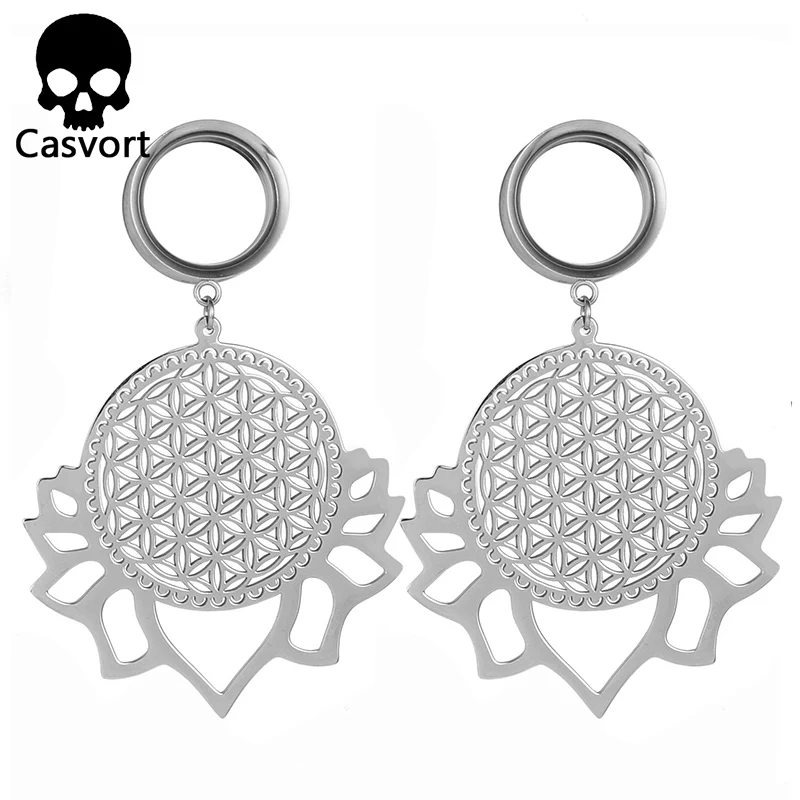 Casvort модные цветы жизни 316L серьги из нержавеющей стали сережки для пирсинга ювелирные изделия для тела Ушная вилка телесные украшения для пирсинга оптом
