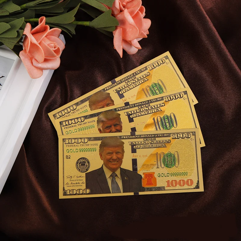 US Promotion Donald Trump Dollar fake money 24k gold banknote 1000 dollar commemorative bills foil banknotes.10pcs | Дом и сад