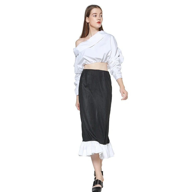 Женская укороченная блузка GETSPRING белая хлопковая рубашка с длинным рукавом и