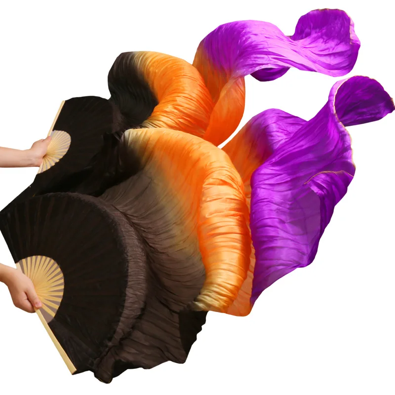 black orange purple Высокая распродажа, Женская качественная шелковая вуаль для танца живота, веер, натуральный шелк, 2 дюйма, цветная вуаль, 1 пара, 180*90 см, R-O-Y-O-R - Цвет: black orange purple