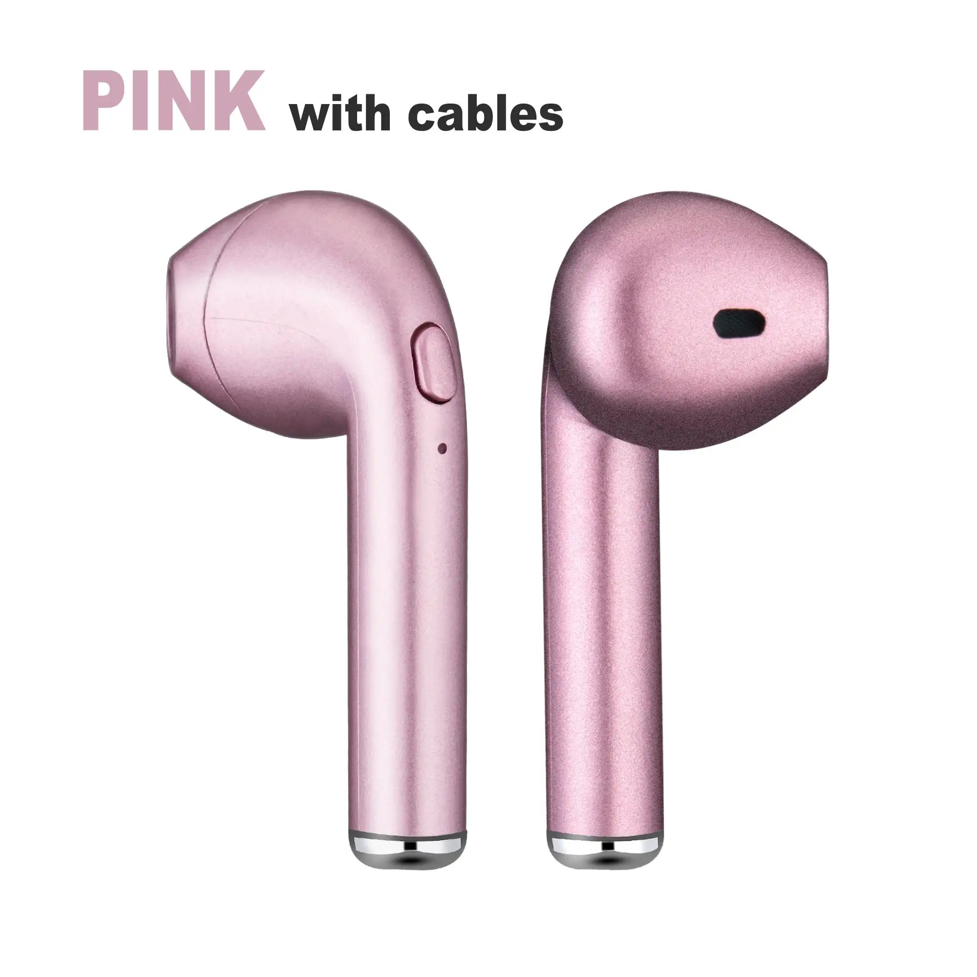Pink with cables I7 i7s tws Bluetooth наушники беспроводные наушники гарнитуры стерео с зарядной коробкой для iphone6 7 8 X XS XR xiaomi huawei телефонов - Цвет: Pink with cables